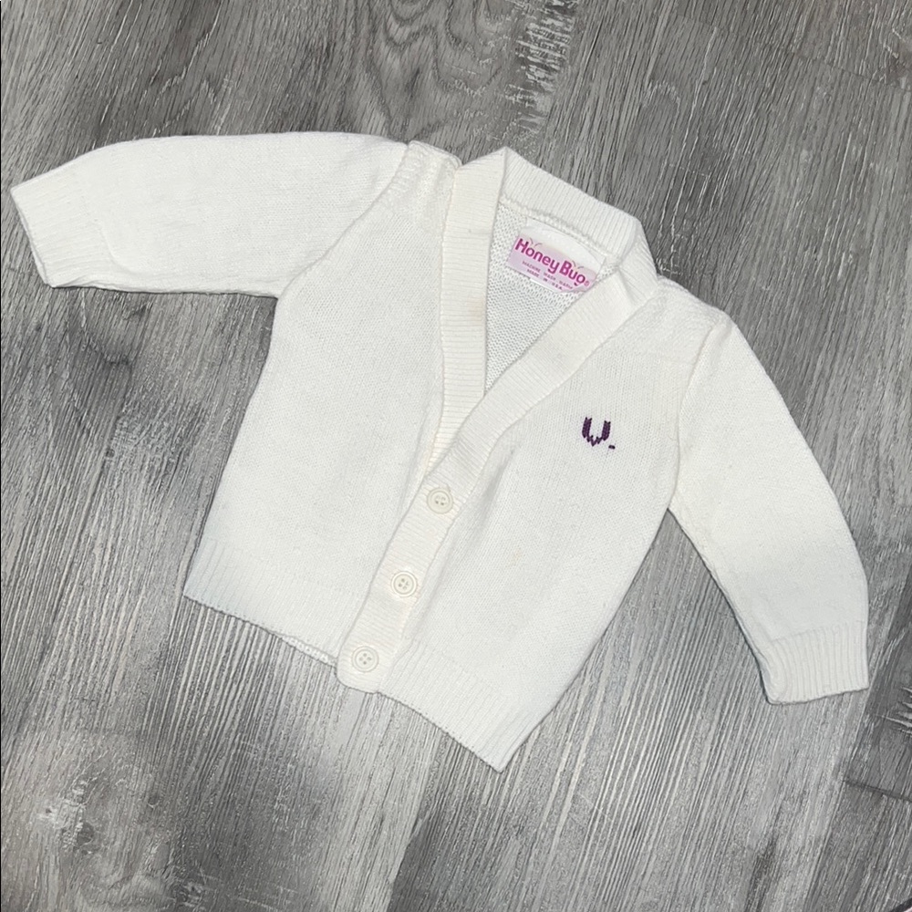 Honey Bug White Baby Cardigan with “V” initial!